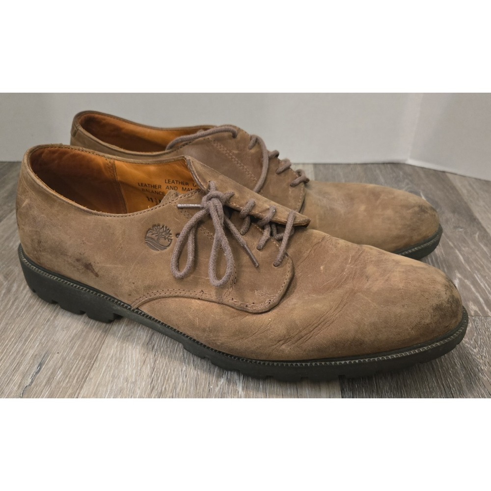 Timberland Shoes Mens Size 11.5 Brown Leather Lace Up Casual Derby Shoe - Picture 4 of 10